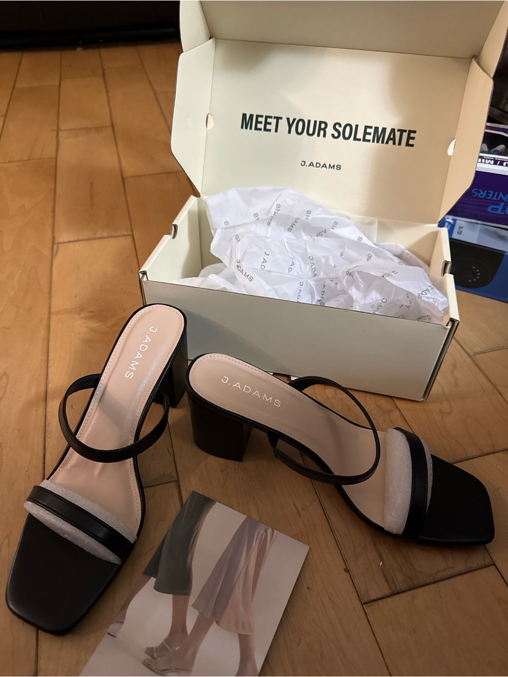 Adams Black Strappy Block Heel Sandals with Nude Insole
